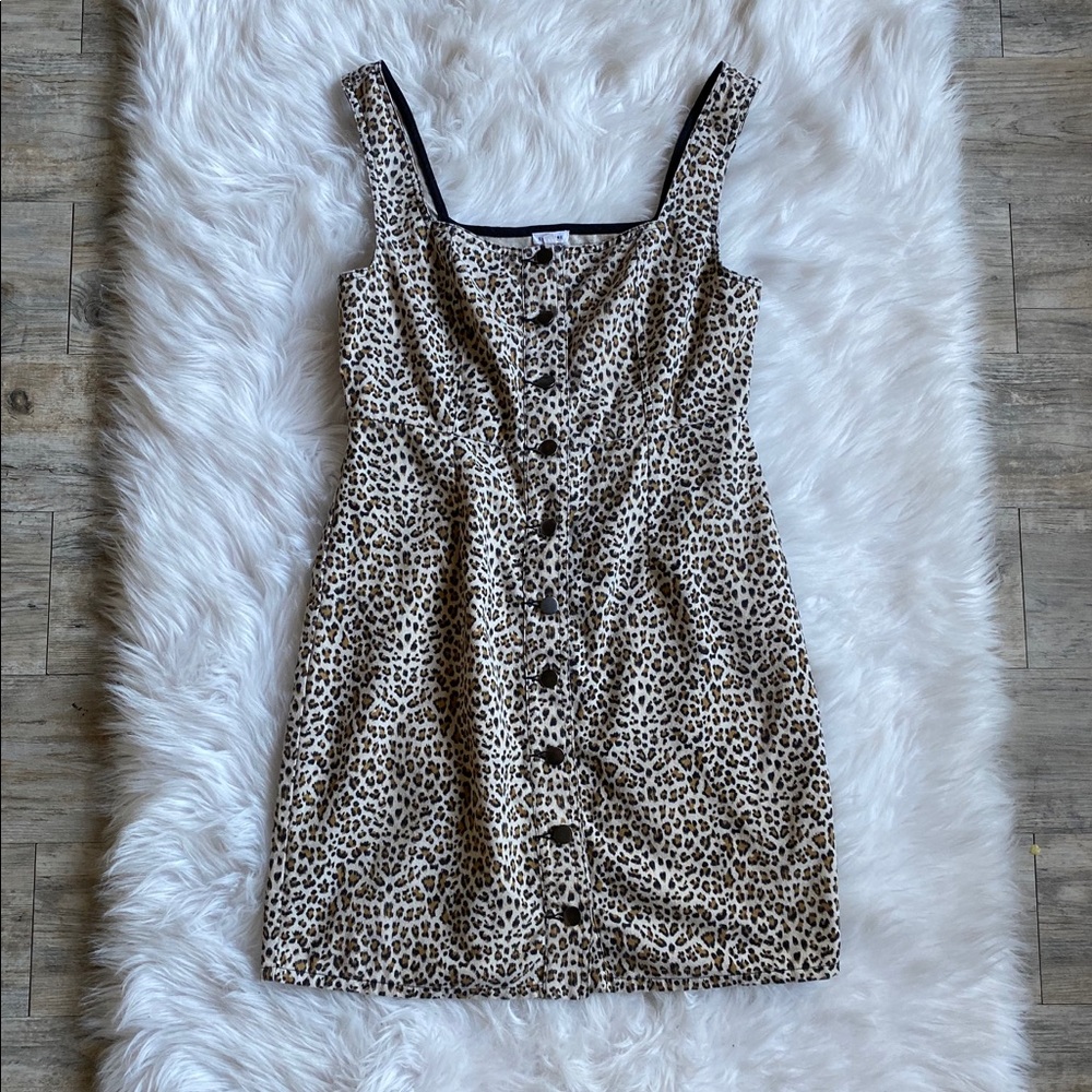 Cheetah Print Square Neck Sleeveless Dress Sz M